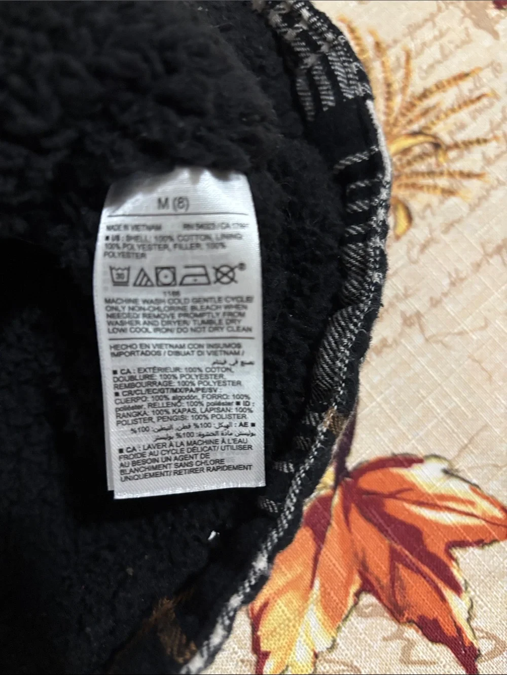 Old Navy Black Cream Plaid Button-Up Shacket with Brown Accent
